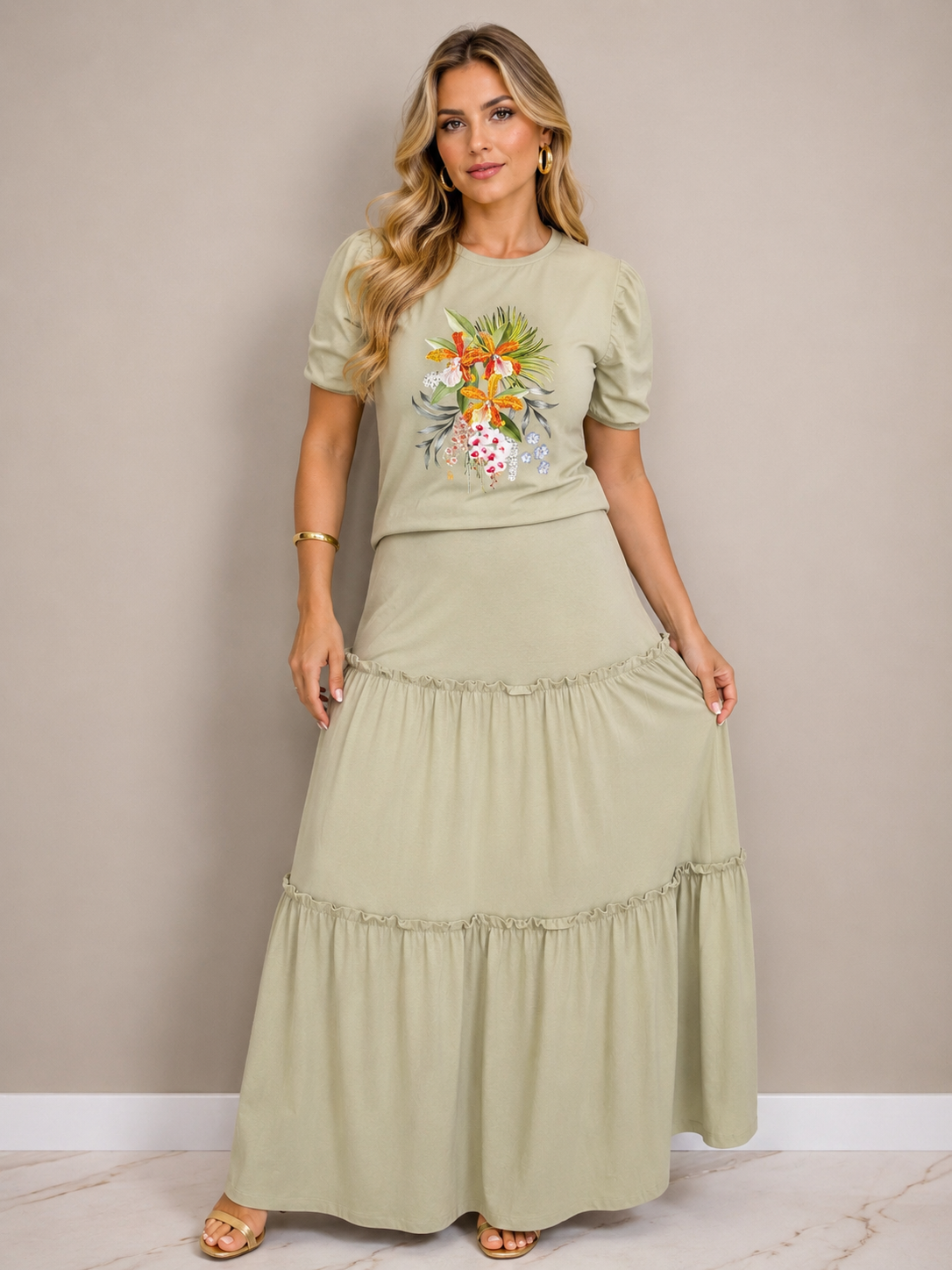 Conjunto Blusa e Saia Menegote Verde