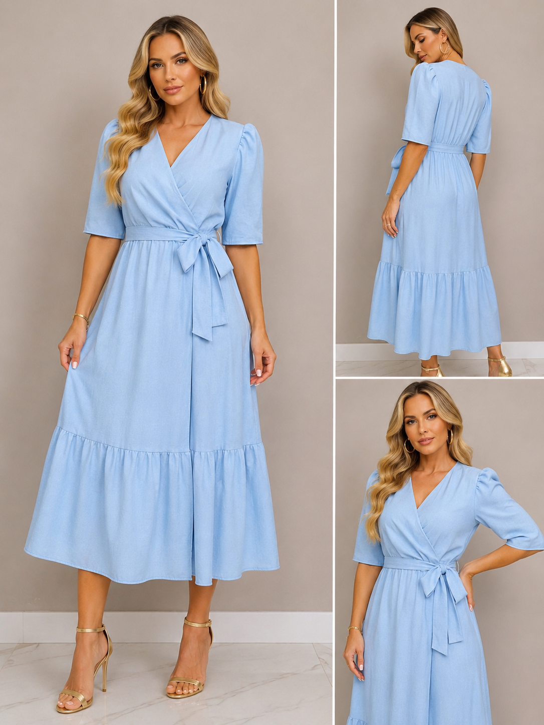 Vestido Alfaiataria Duna Linho Azul Claro (Plus Size)
