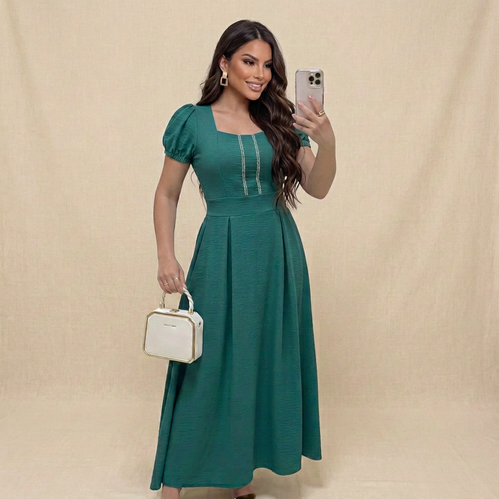 Vestido Longo com Aplicação